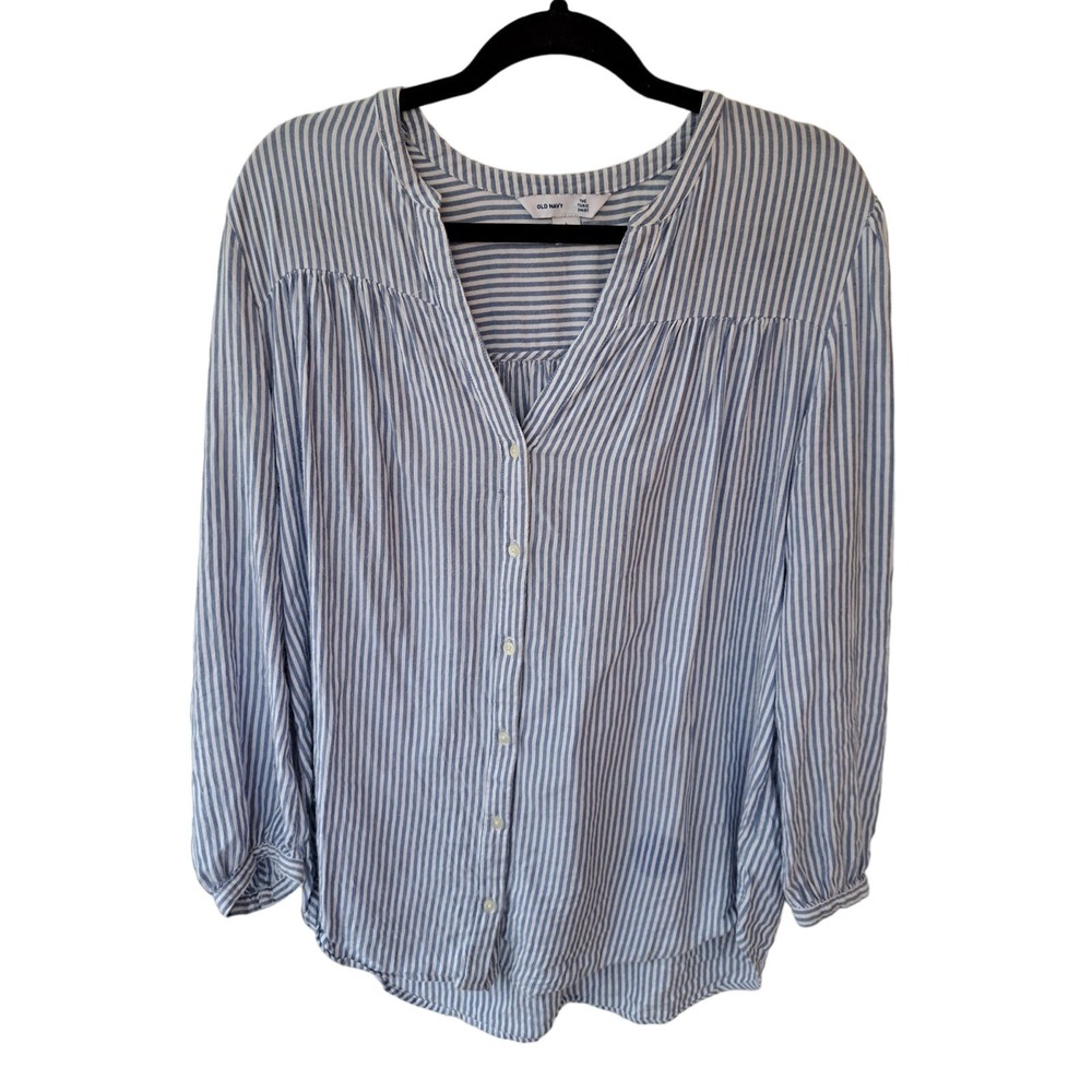 Old Navy Striped Peasant Top Womens LG Blue & White Stripe Flowy Nautical Beachy